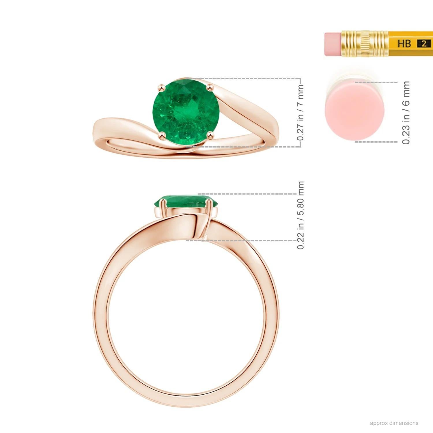 For Sale:  Angara Gia Certified Natural Solitaire Emerald Bypass Ring in Rose Gold 4