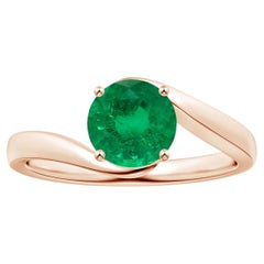 Angara Gia Certified Natural Solitaire Emerald Bypass Ring in Rose Gold