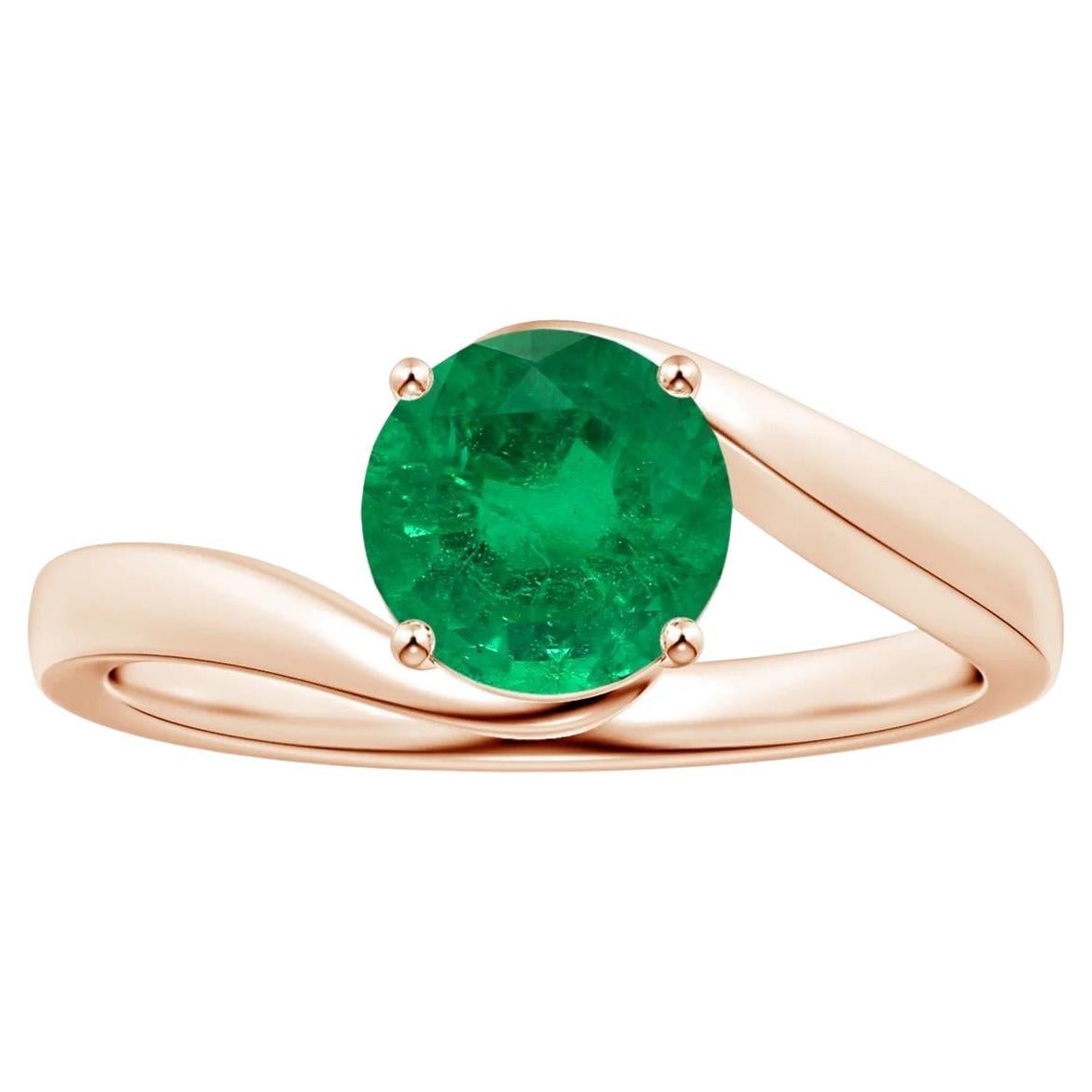 ANGARA GIA Certified Natural Solitaire Emerald Bypass Ring in Rose Gold