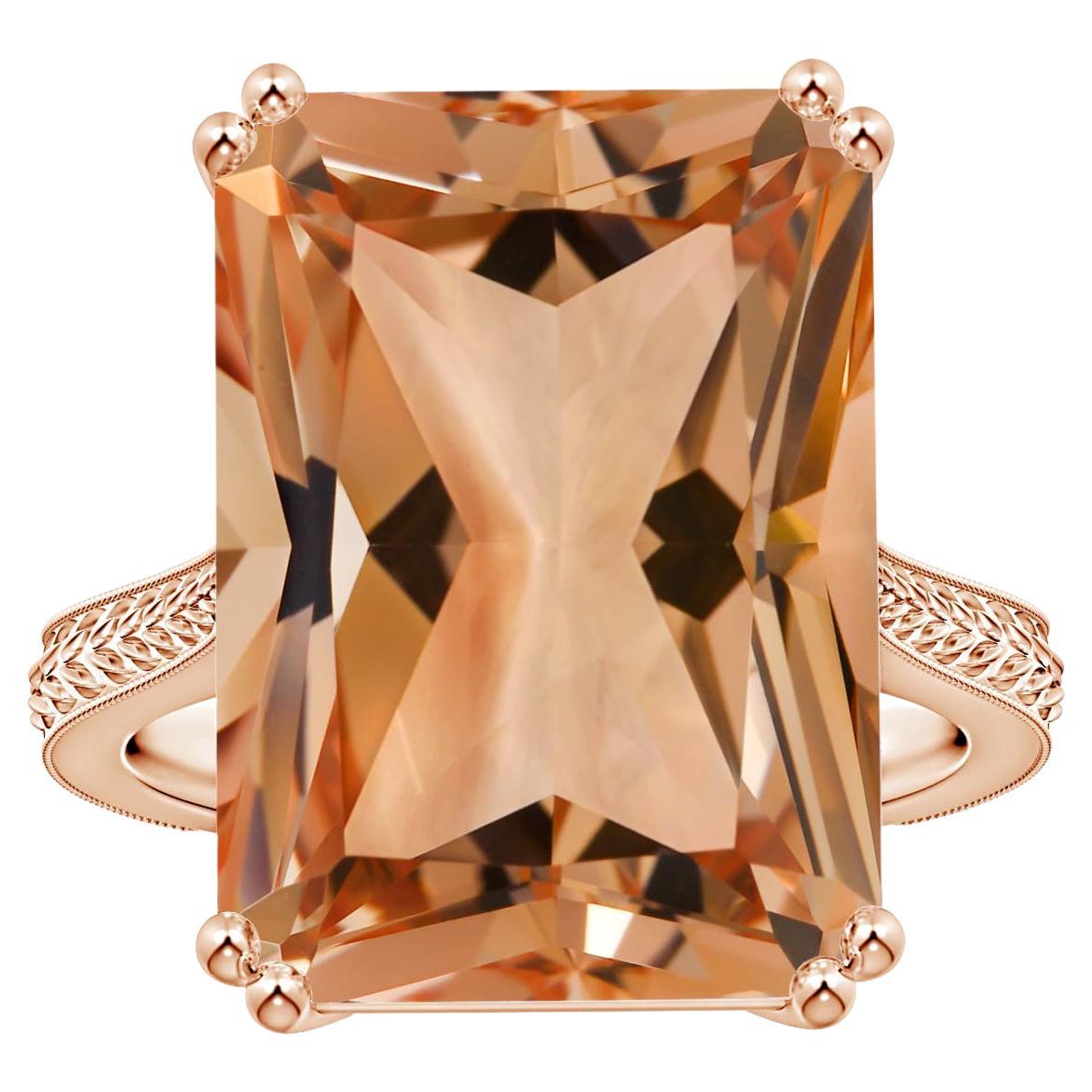 Angara Gia Certified Natural Solitaire Emerald-Cut Morganite Ring in Rose Gold