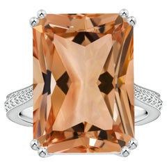 ANGARA Bague solitaire en or blanc avec Morganite naturelle taillée en émeraude certifiée par le GIA