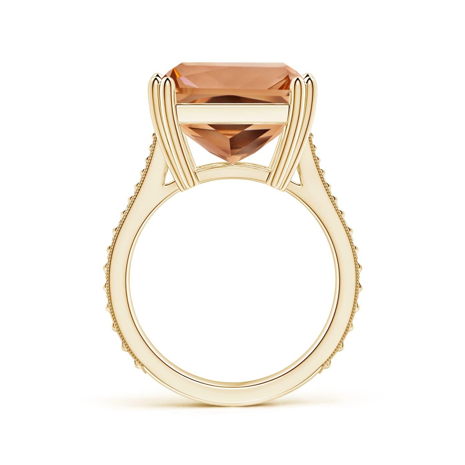For Sale:  ANGARA GIA Certified Natural Solitaire Emerald-Cut Morganite Ring in Yellow Gold 2