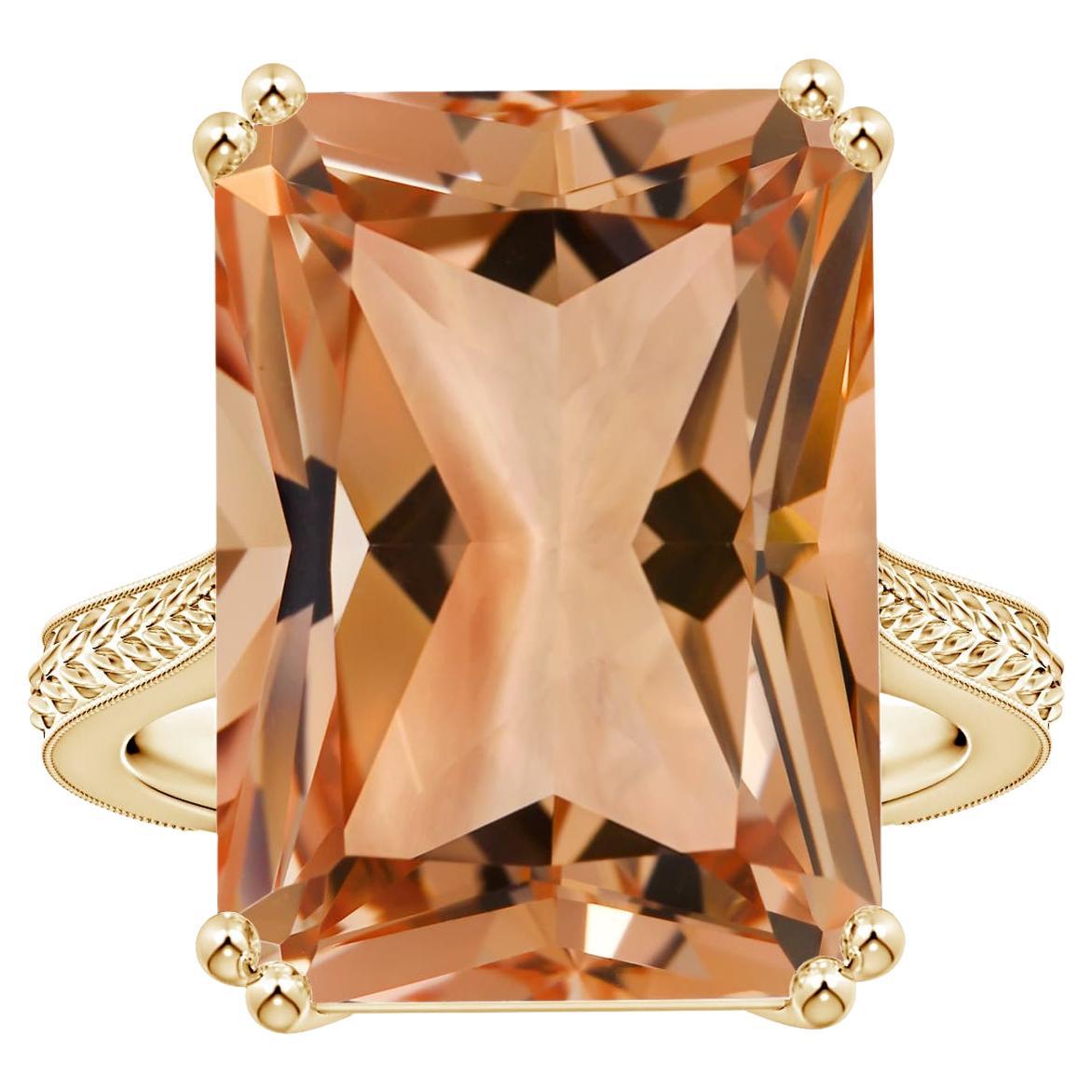 For Sale:  ANGARA GIA Certified Natural Solitaire Emerald-Cut Morganite Ring in Yellow Gold