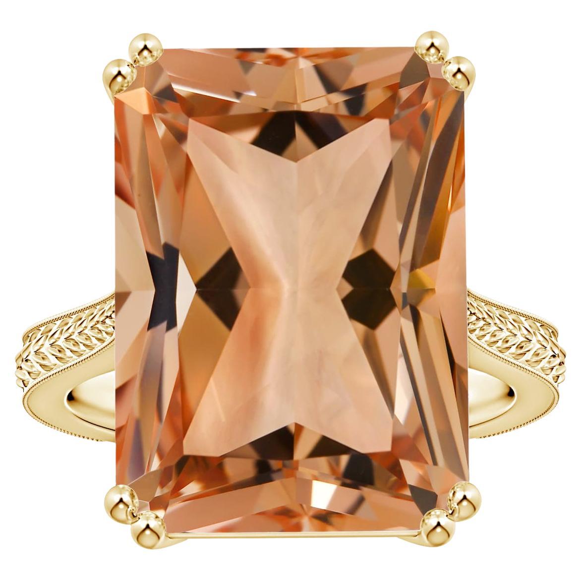 Angara GIA Certified Natural Solitaire Emerald-Cut Morganite Ring in Yellow Gold