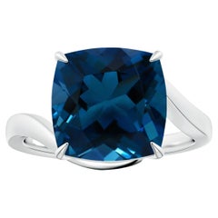 ANGARA GIA Certified Natural Solitaire London Blue Topaz Ring in 18K White Gold