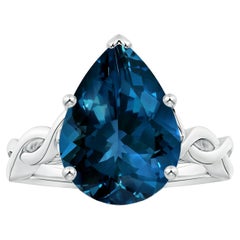 ANGARA Anello Solitario Naturale Certificato GIA con Topazio Blu di Londra in oro bianco 14 carati