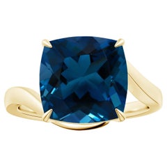 ANGARA GIA Certified Natural Solitaire London Blue Topaz Ring in 18K Yellow Gold