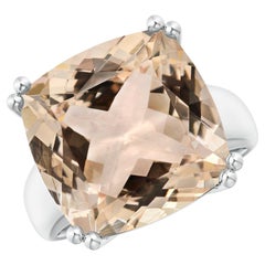 GIA Certified Natural Solitaire Morganite Tapered Shank White Gold Ring