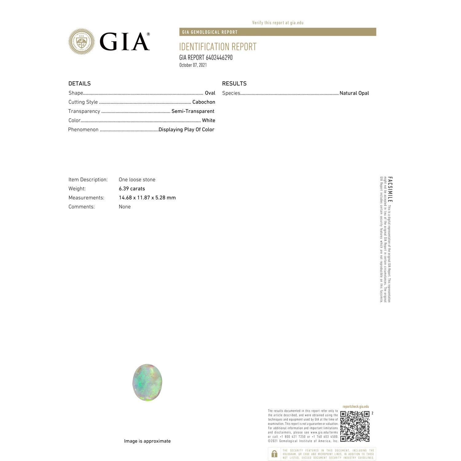 En vente :  ANGARA GIA Certified Natural Solitaire 6.40ct Opal Ring in 14K Rose Gold 7