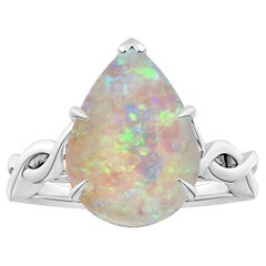 ANGARA GIA Certified Natural Solitaire Opal Twisted Shank Ring in White Gold