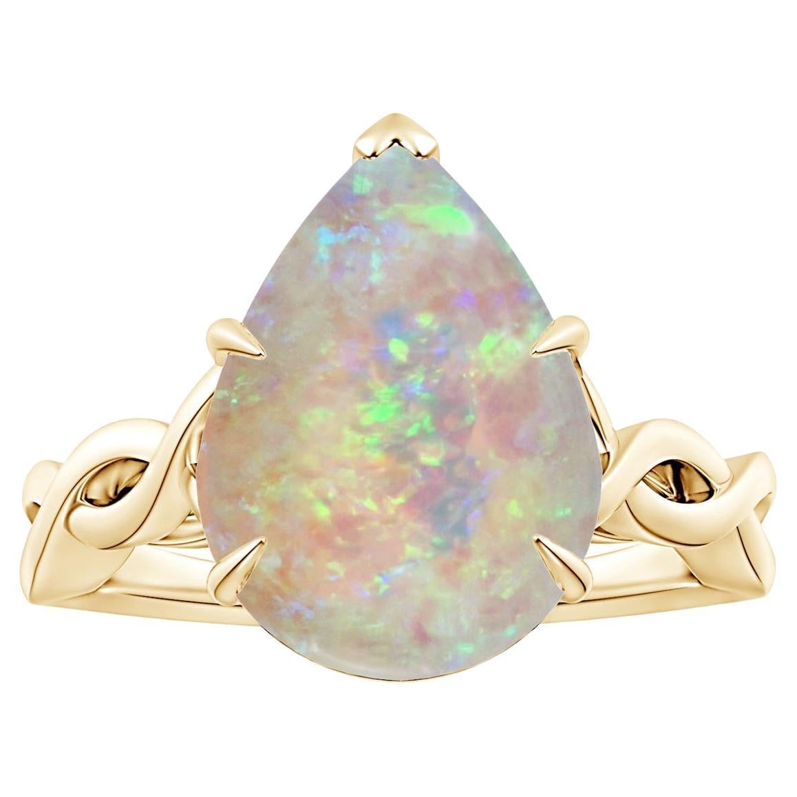 Angara Gia Certified Natural Solitaire Opal Twisted Shank Ring in Yellow Gold