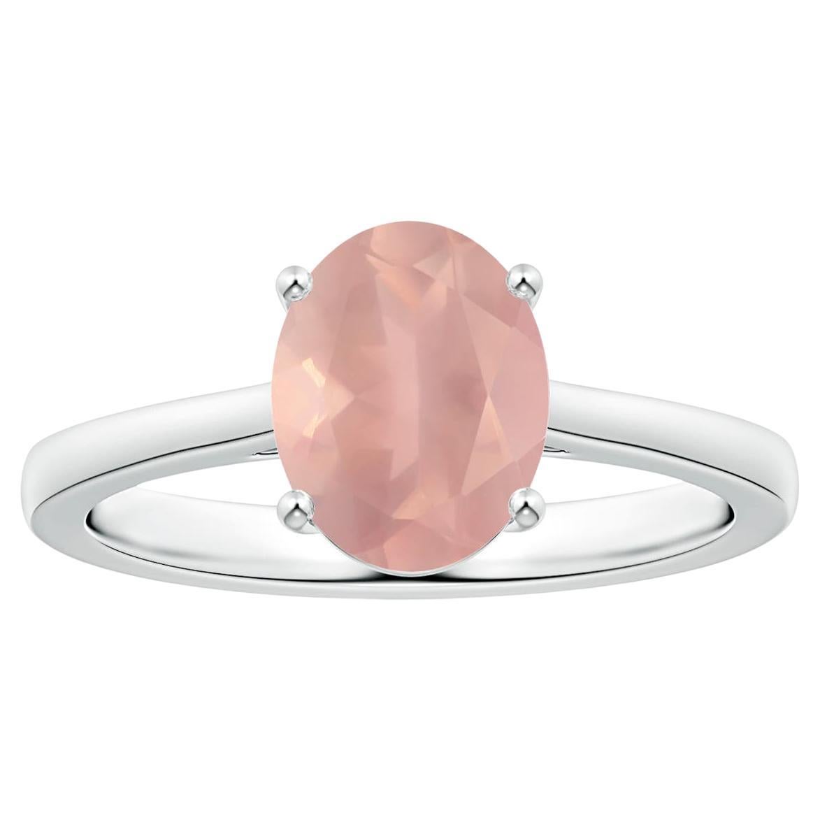 Angara Gia Certified Natural Solitaire Oval Rose Quartz Ring in White Gold