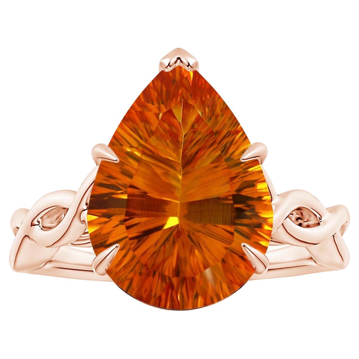 Bague solitaire en or rose avec citrine en forme de poire, certifiée GIA