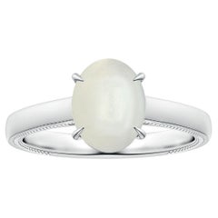 GIA Certified Natural Solitaire Rainbow Moonstone Leaf Ring in Platinum