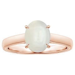 Angara Gia Certified Natural Solitaire Rainbow Moonstone Leaf Ring in Rose Gold