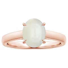 GIA Certified Natural Solitaire Rainbow Moonstone Leaf Ring in Rose Gold