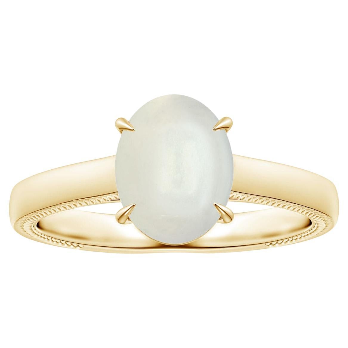 Customizable GIA Certified Natural Solitaire Rainbow Moonstone Ring in Yellow Gold For Sale at