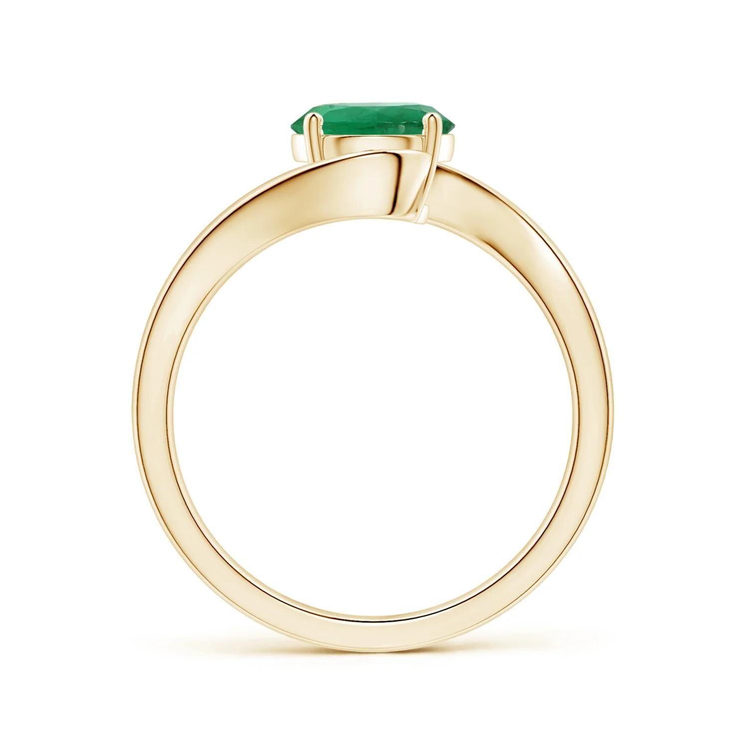 For Sale:  ANGARA GIA Certified Natural Solitaire Round Emerald Bypass Ring in Yellow Gold 2