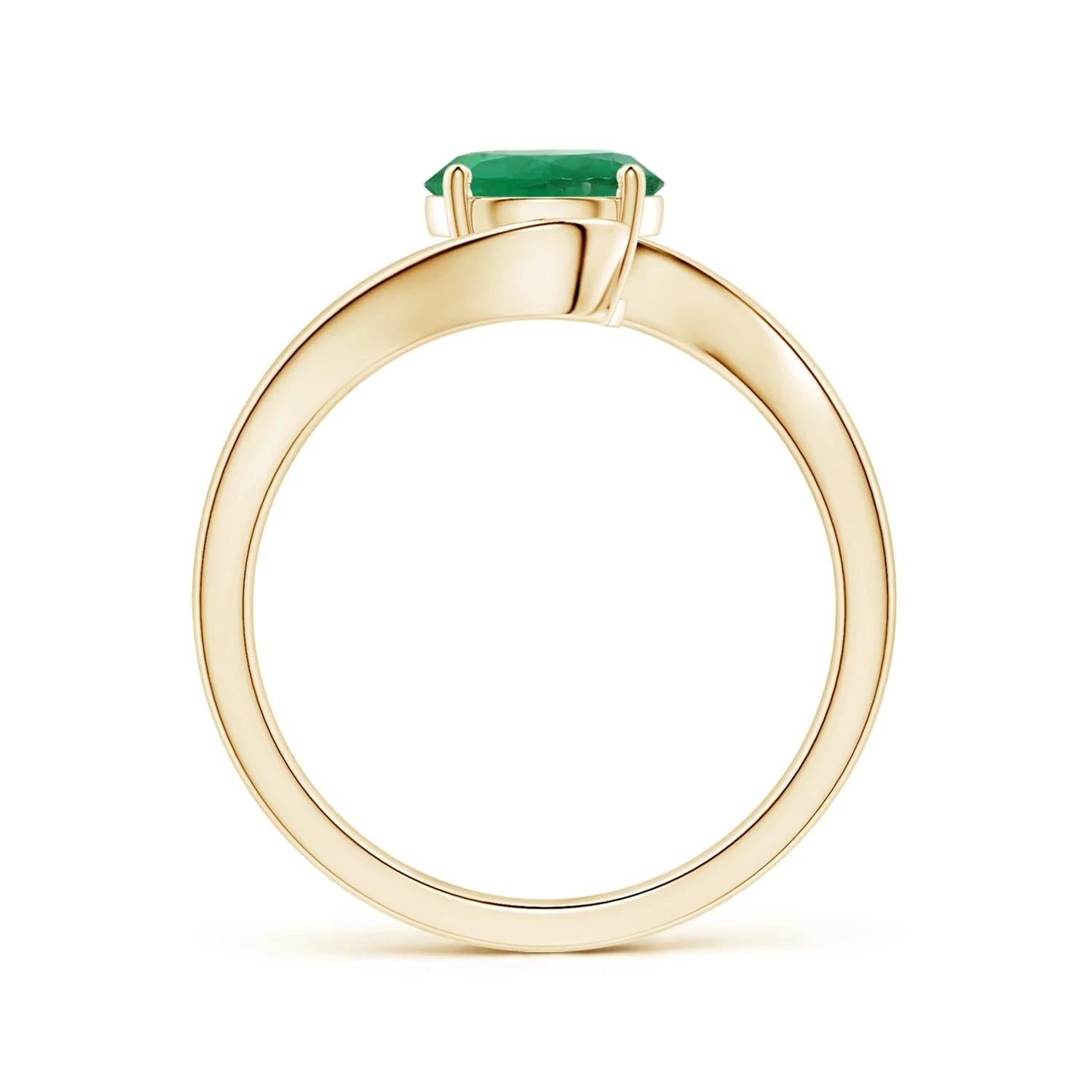 For Sale:  ANGARA GIA Certified Natural Solitaire Round Emerald Bypass Ring in Yellow Gold  2