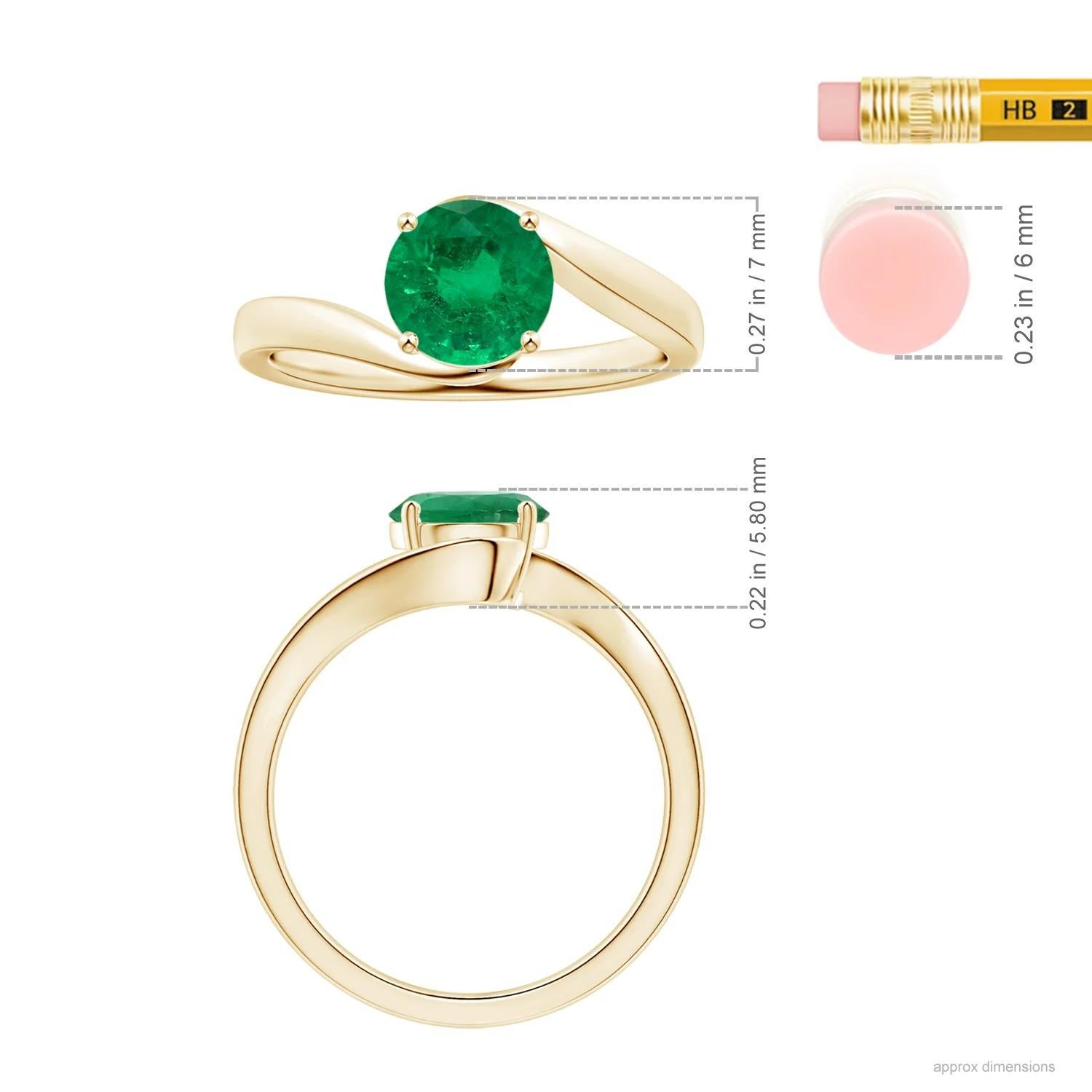 For Sale:  ANGARA GIA Certified Natural Solitaire Round Emerald Bypass Ring in Yellow Gold  4