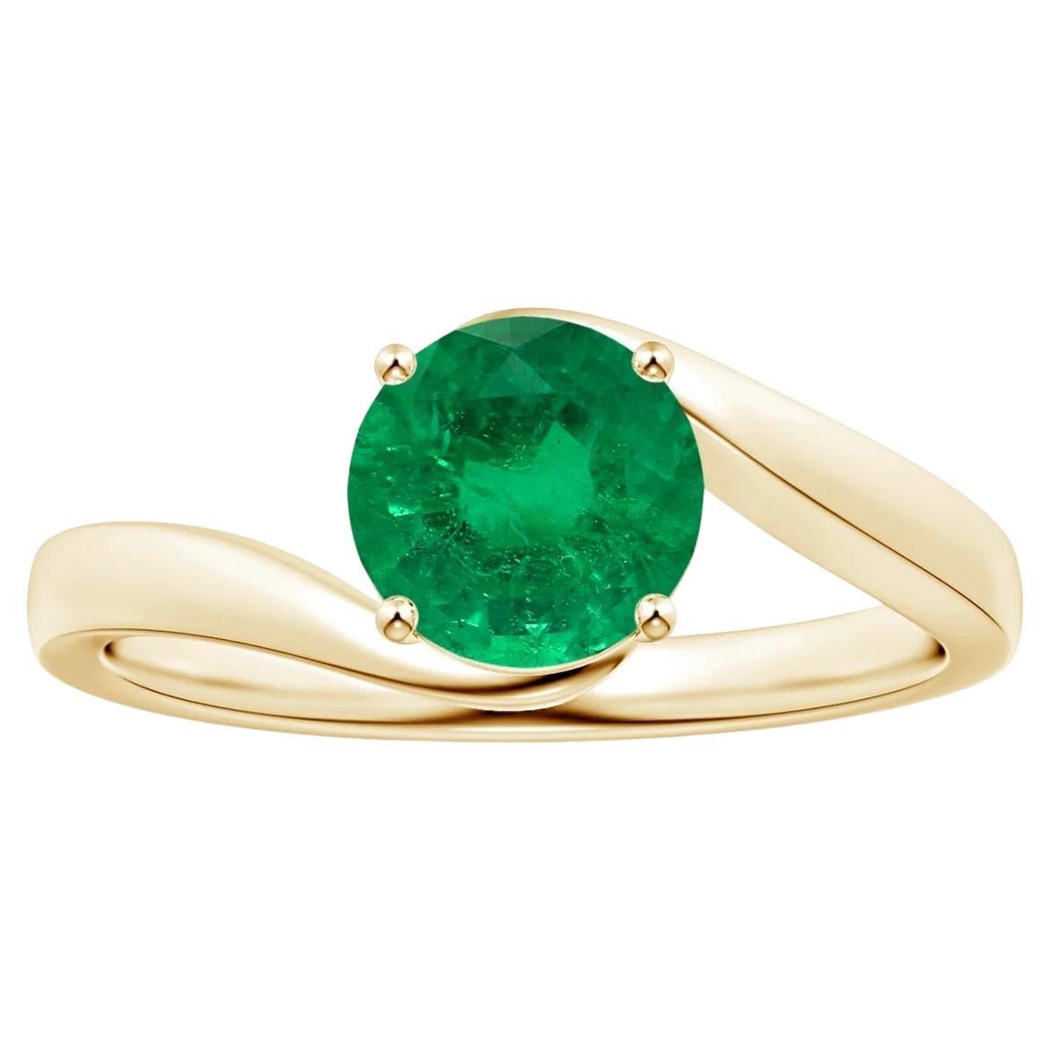 For Sale:  ANGARA GIA Certified Natural Solitaire Round Emerald Bypass Ring in Yellow Gold