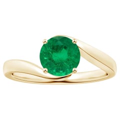 ANGARA GIA Certified Natural Solitaire Round Emerald Bypass Ring in Yellow Gold 