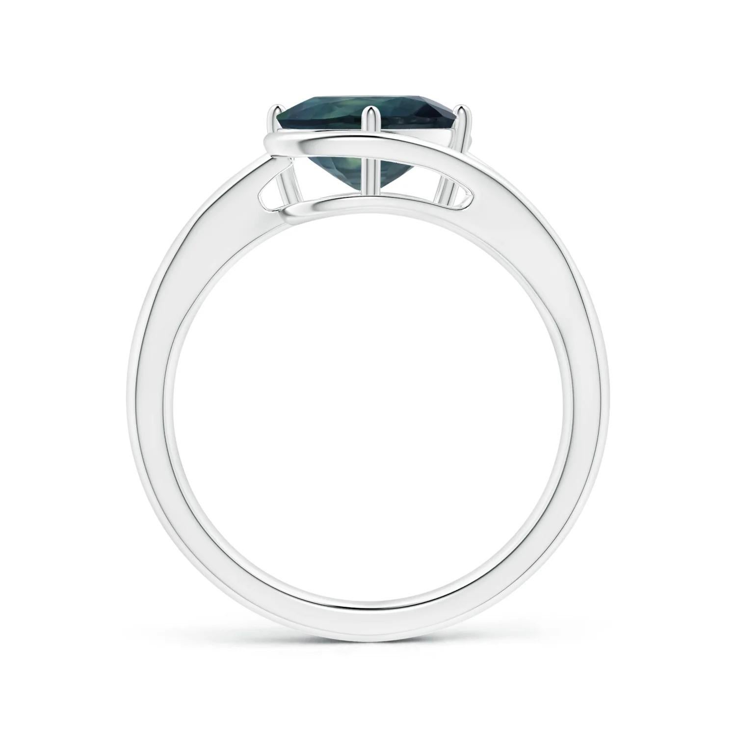 For Sale:  Angara GIA Certified Natural Solitaire Teal Sapphire Bypass Ring in Platinum 2
