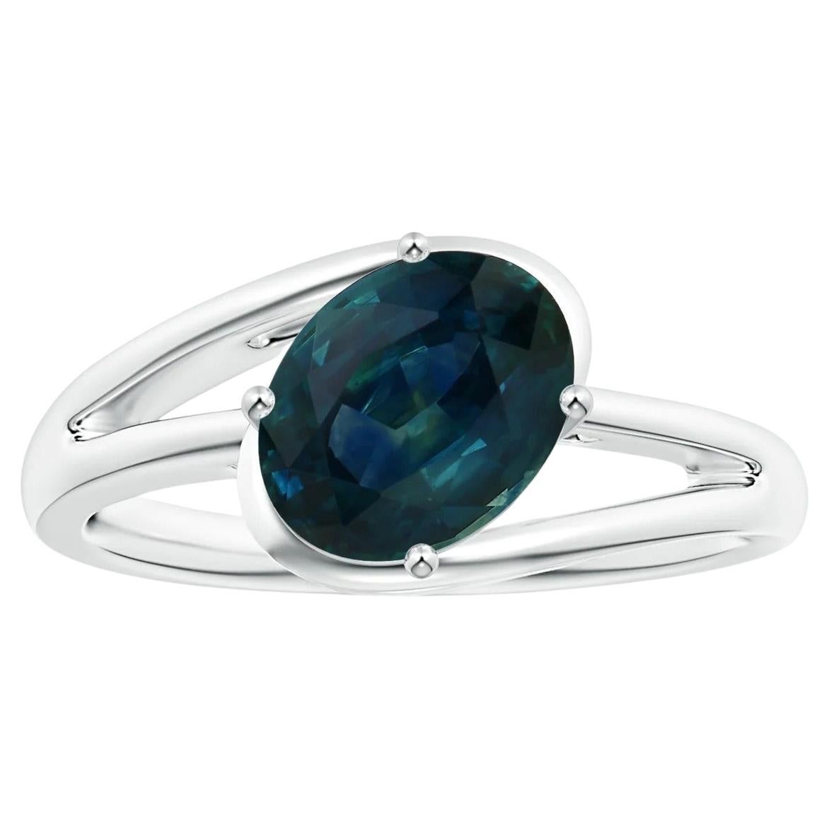 For Sale:  Angara GIA Certified Natural Solitaire Teal Sapphire Bypass Ring in Platinum