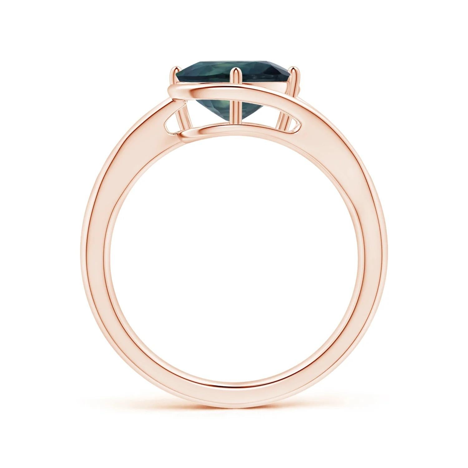 For Sale:  Angara GIA Certified Natural Solitaire Teal Sapphire Bypass Ring in Rose Gold 2