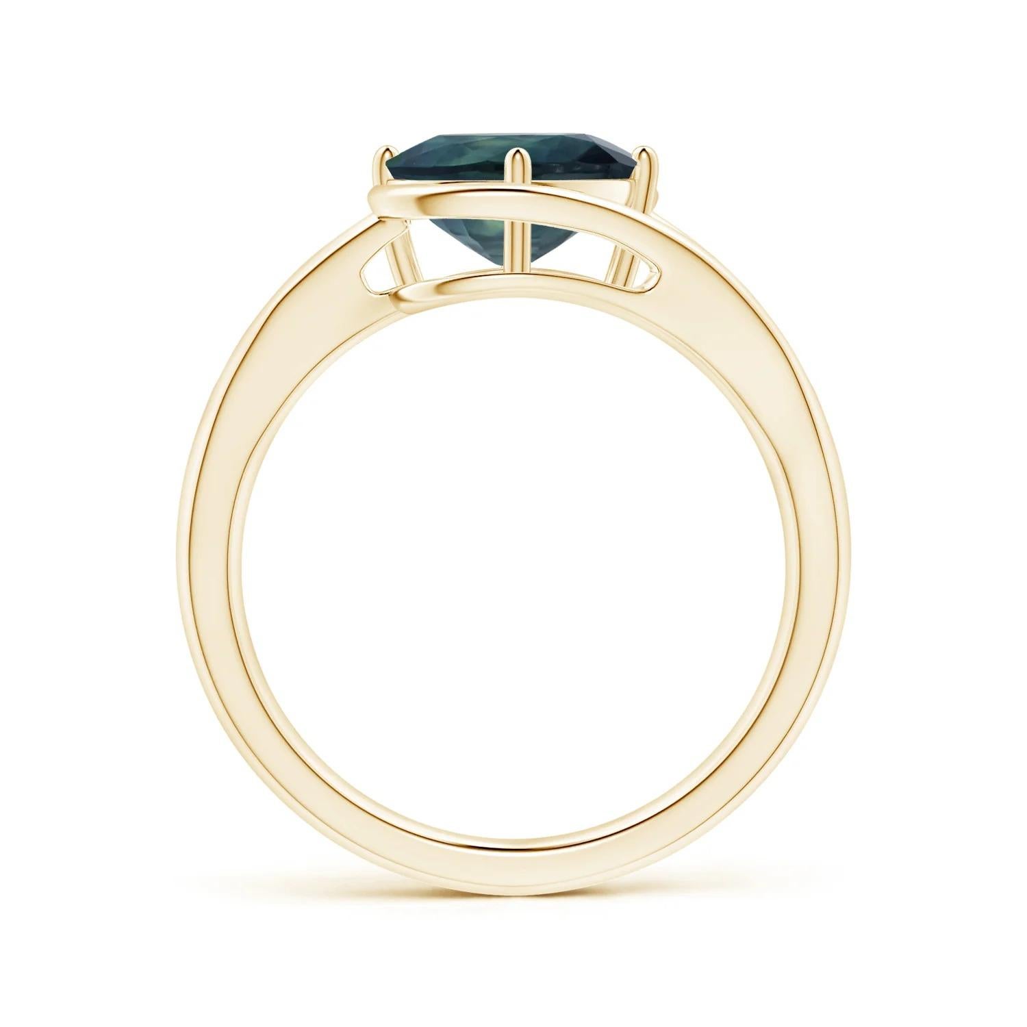 ANGARA GIA Certified Natural Solitaire Teal Sapphire Bypass Ring in Yellow Gold 2