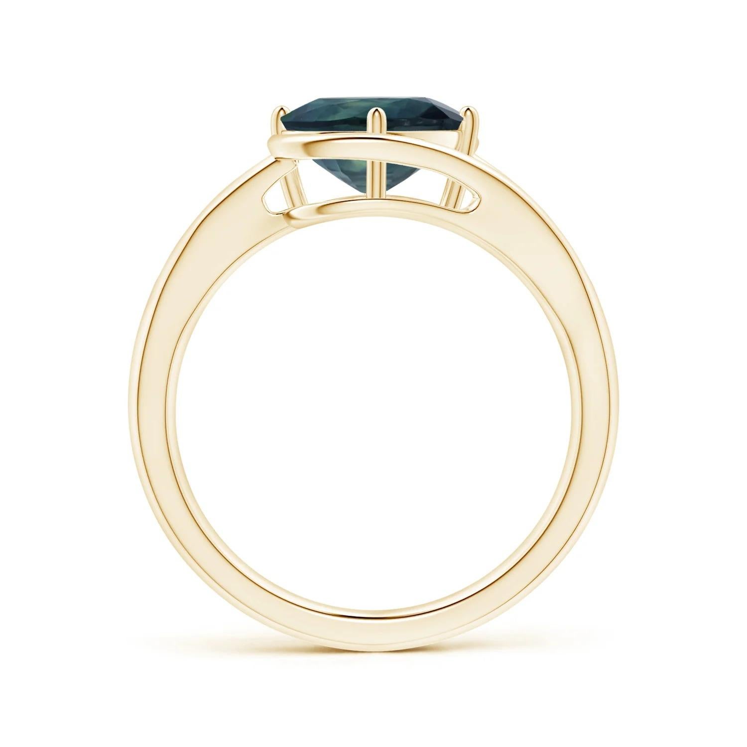 For Sale:  Angara Gia Certified Natural Solitaire Teal Sapphire Bypass Ring in Yellow Gold 2