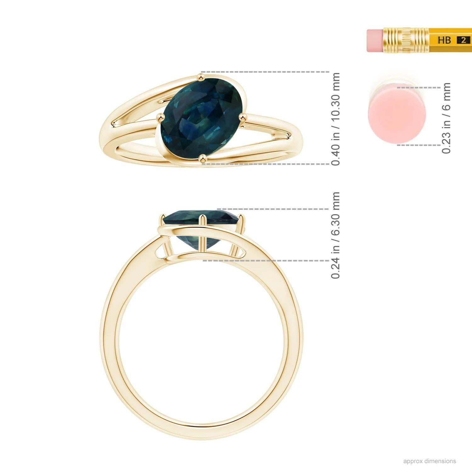 ANGARA GIA Certified Natural Solitaire Teal Sapphire Bypass Ring in Yellow Gold 4