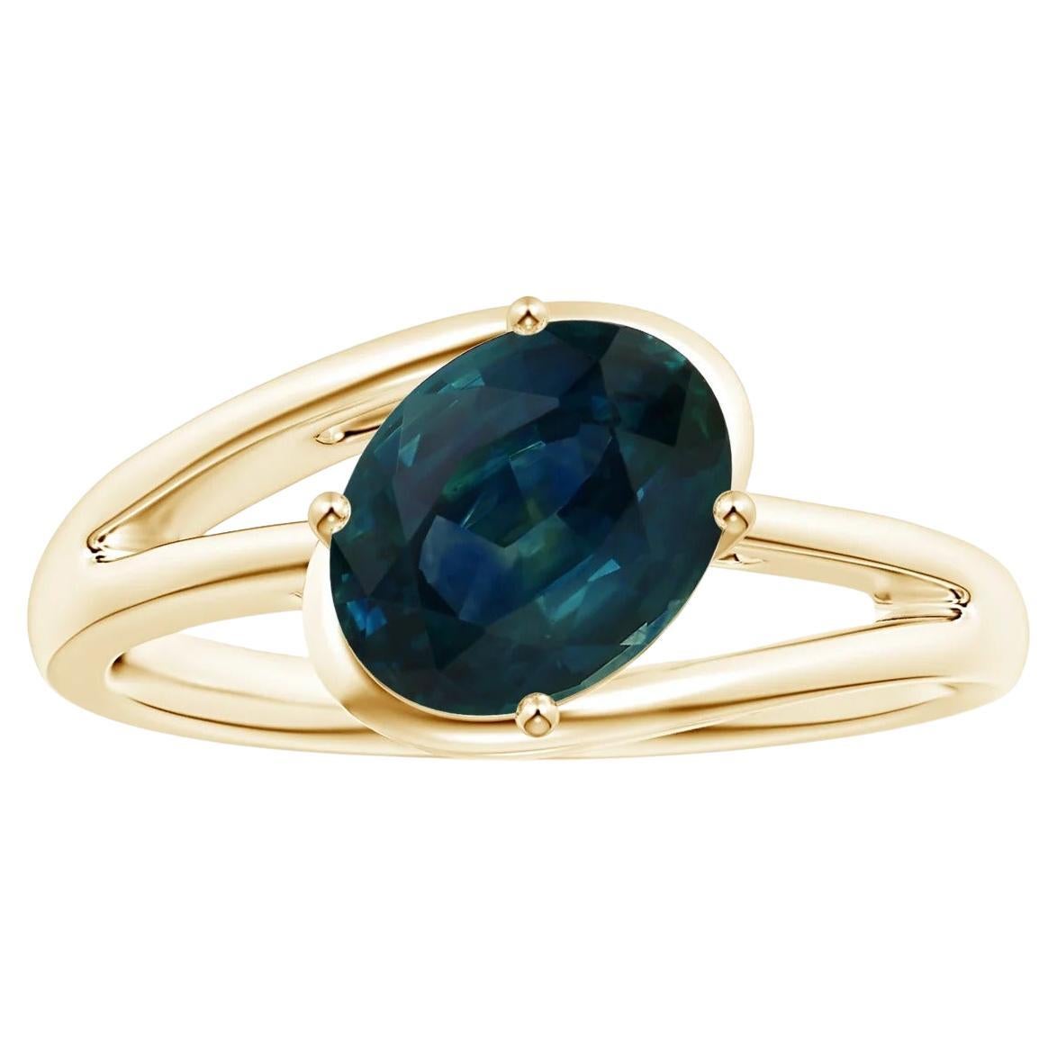 For Sale:  Angara Gia Certified Natural Solitaire Teal Sapphire Bypass Ring in Yellow Gold
