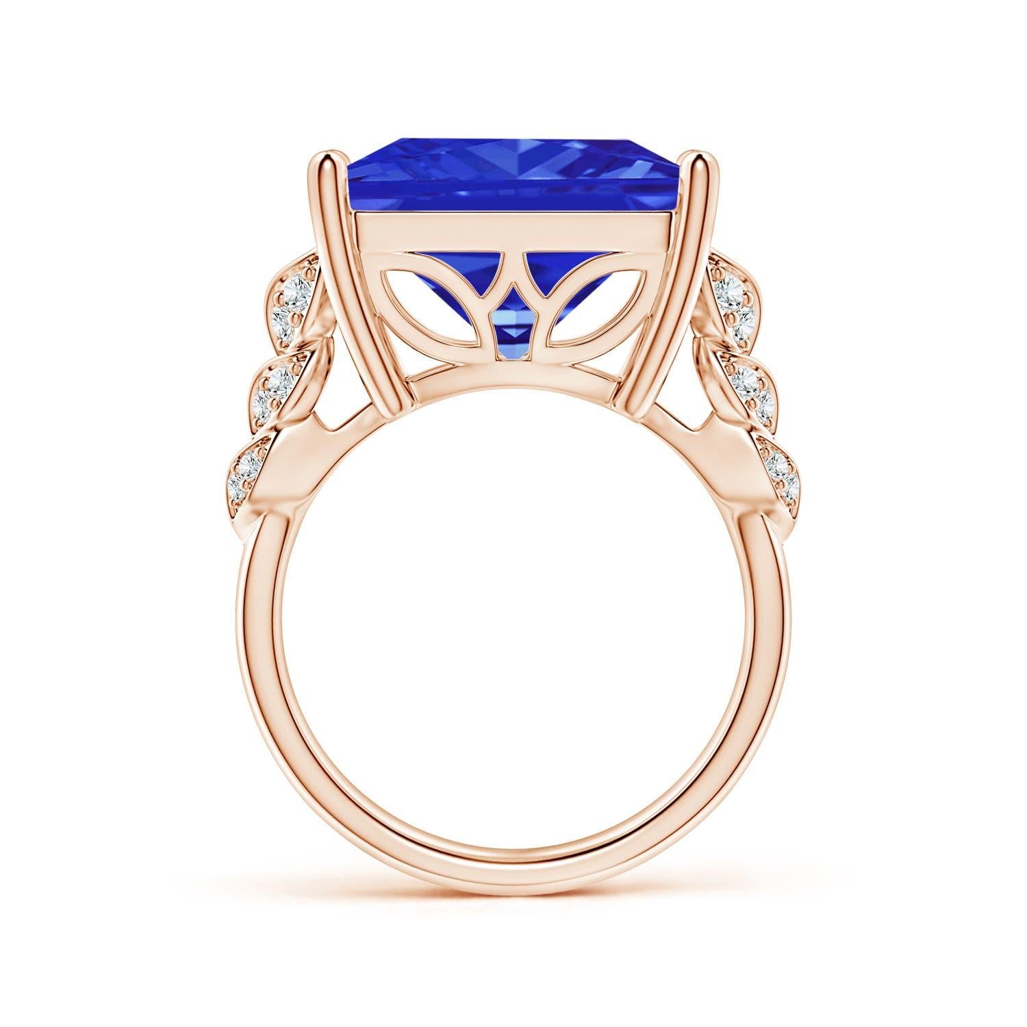 For Sale:  Angara GIA Certified Natural Square Tanzanite Ring in Rose Gold with Leaf Motifs 2
