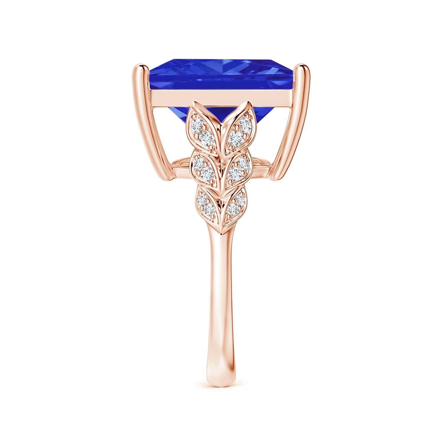 For Sale:  Angara Gia Certified Natural Square Tanzanite Ring in Rose Gold with Leaf Motifs 3