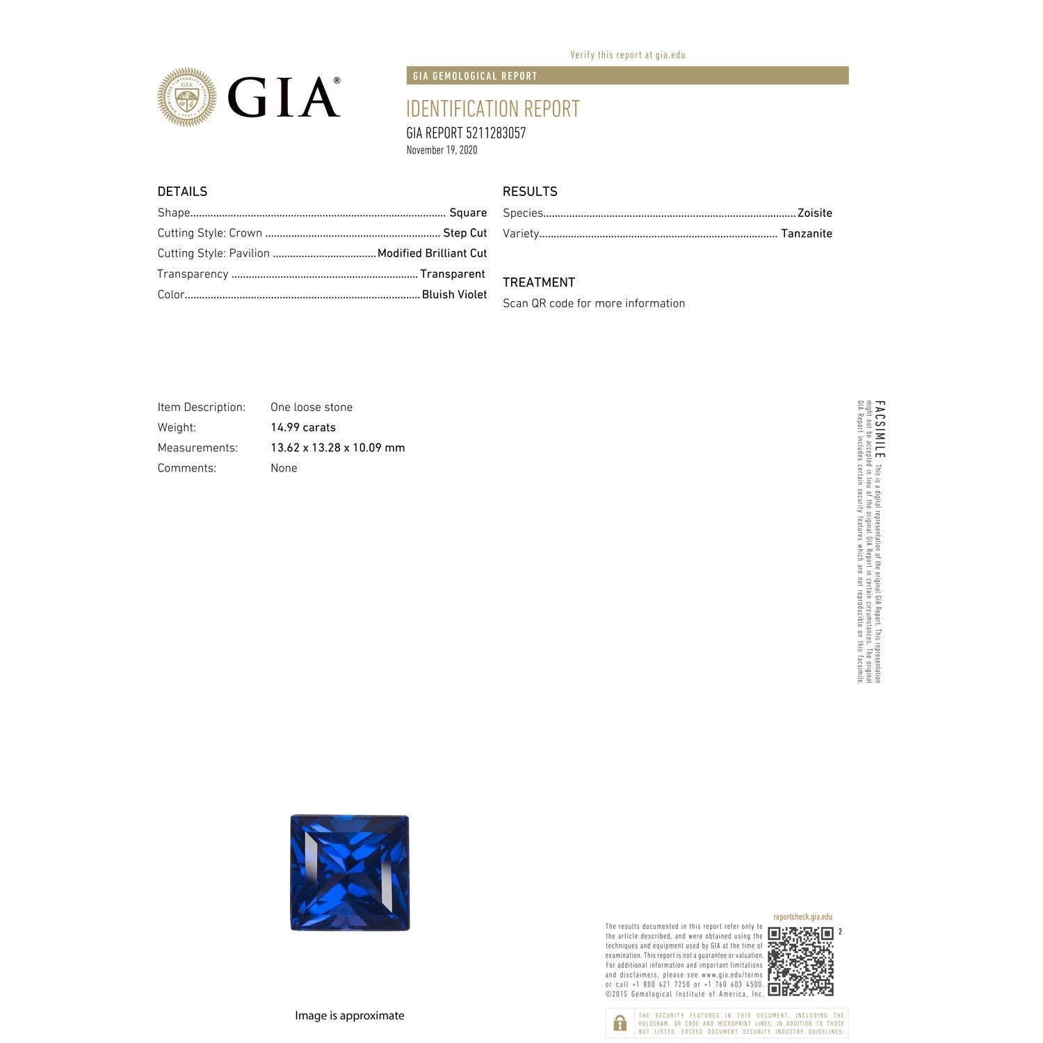 En vente :  Angara Bague carrée en tanzanite naturelle certifiée GIA en or rose avec motifs de feuilles 4