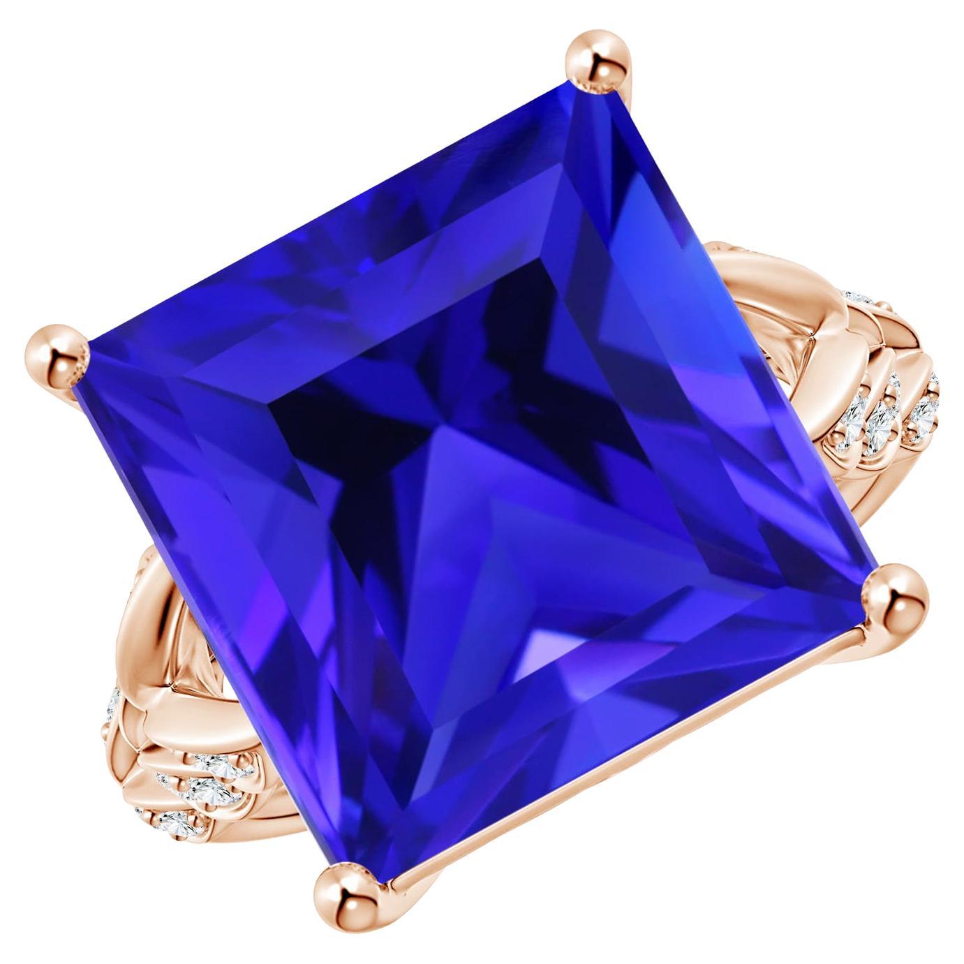 For Sale:  Angara GIA Certified Natural Square Tanzanite Ring in Rose Gold with Leaf Motifs