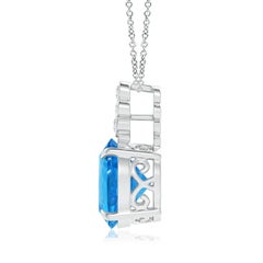 Angara Gia Certified Natural Swiss Blue Topaz & Diamond Pendant in White Gold