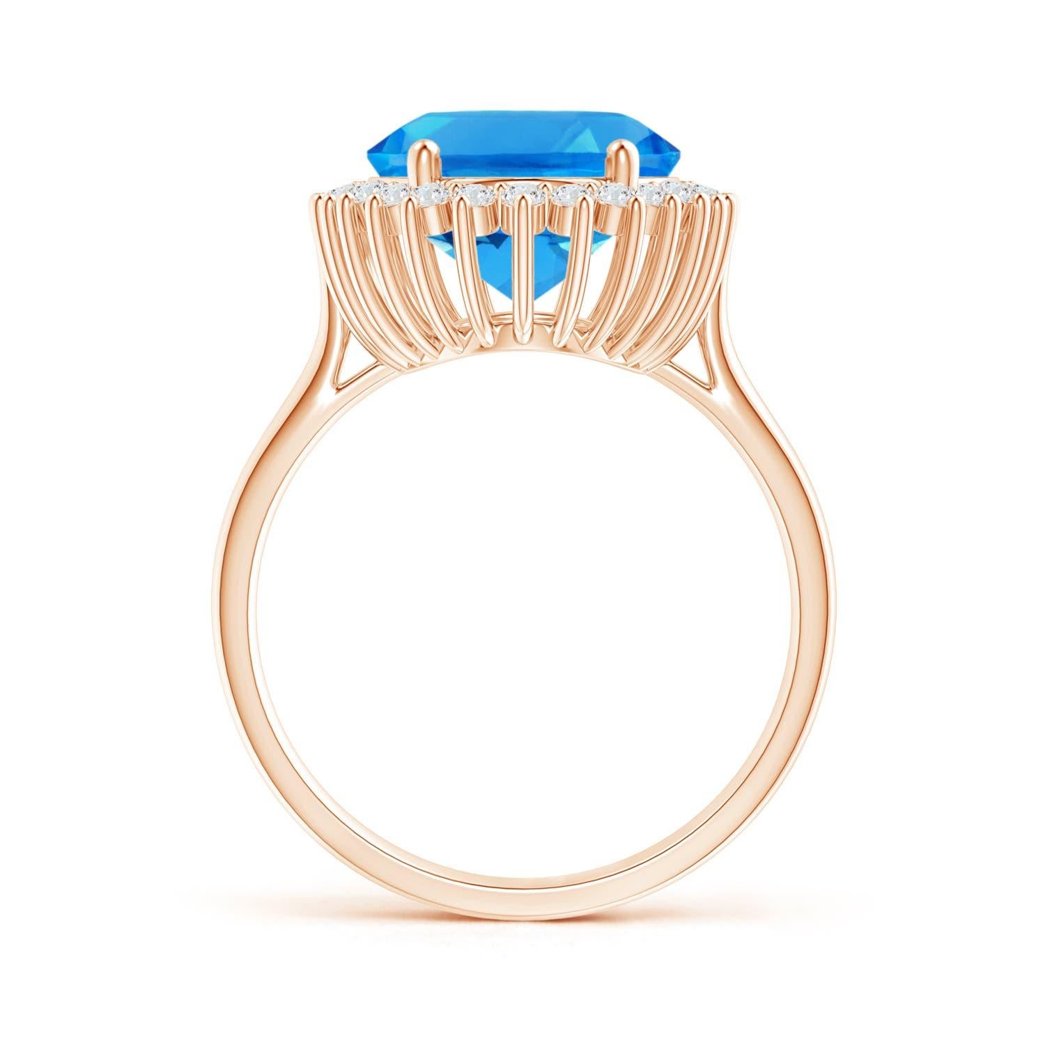 For Sale:  GIA Certified Natural Swiss Blue Topaz Floral Halo Ring in Rose Gold 2