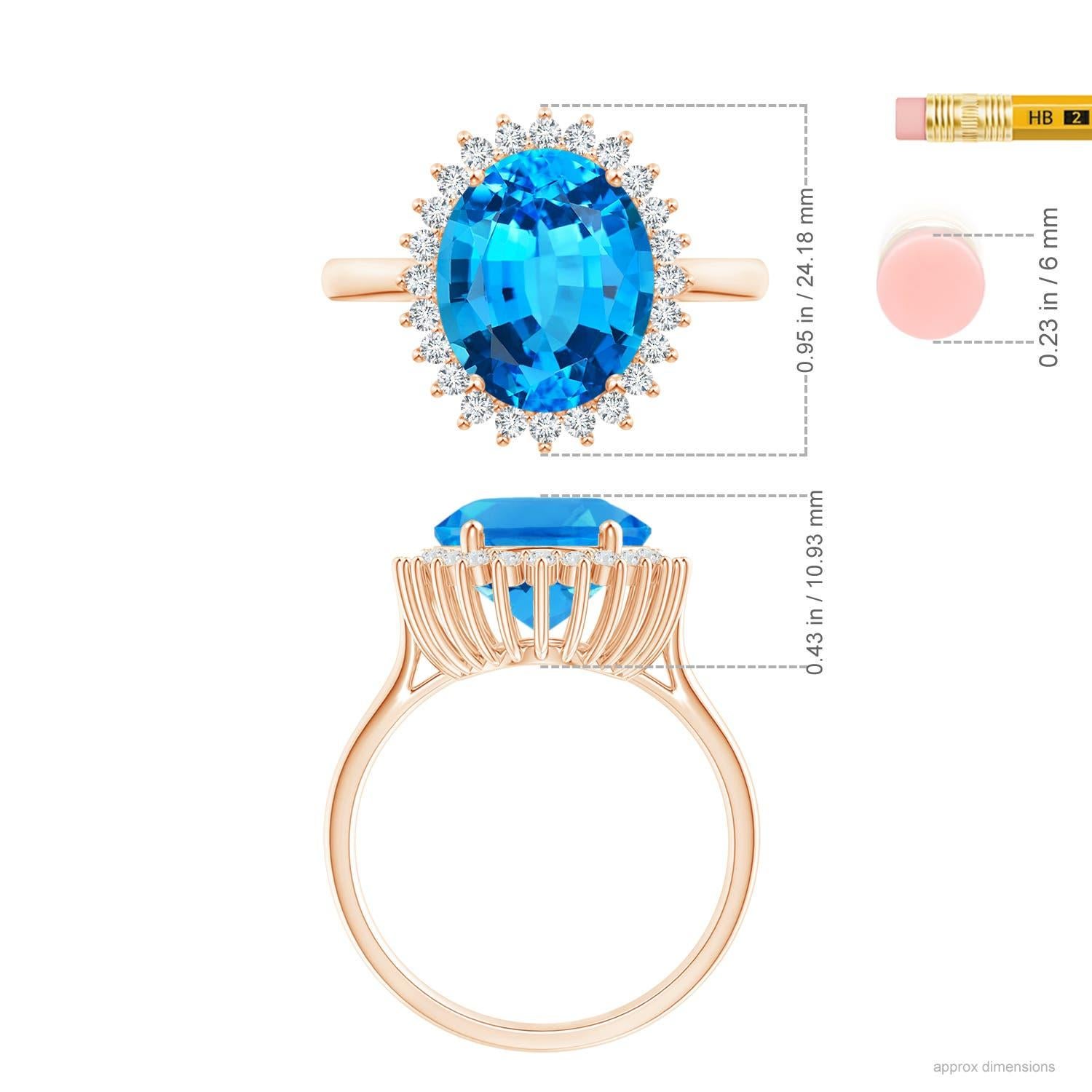 For Sale:  GIA Certified Natural Swiss Blue Topaz Floral Halo Ring in Rose Gold 5