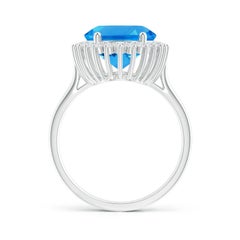 Angara GIA Certified Natural Swiss Blue Topaz & Diamond Halo Ring 14K Solid Gold