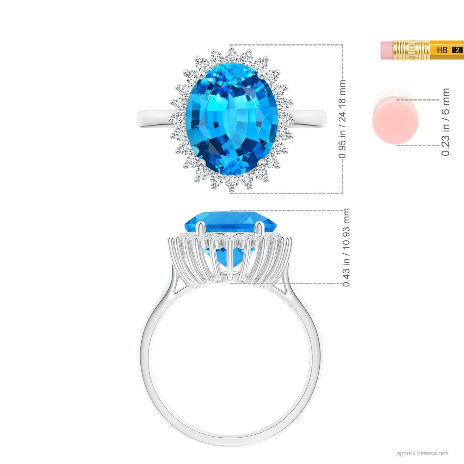 Angara GIA Certified Natural Swiss Blue Topaz Floral Halo White Gold Ring 5