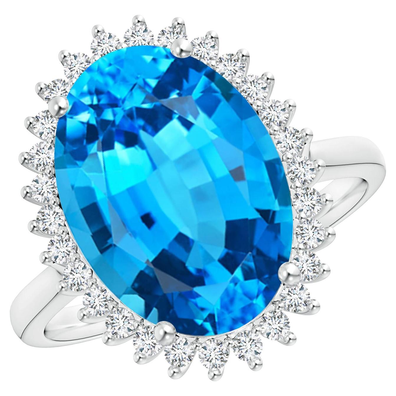 Angara GIA Certified Natural Swiss Blue Topaz Floral Halo White Gold Ring