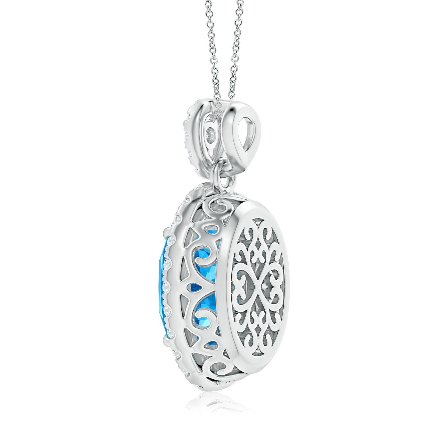 Angara Gia Certified Natural Swiss Blue Topaz Halo Pendant in White Gold for Her In New Condition In Los Angeles, CA
