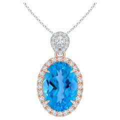 Angara Gia Certified Natural Swiss Blue Topaz Halo Pendant in White Gold for Her