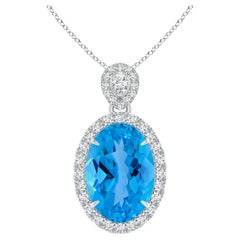 Angara Gia Certified Natural Swiss Blue Topaz Halo Pendant in White Gold for Her