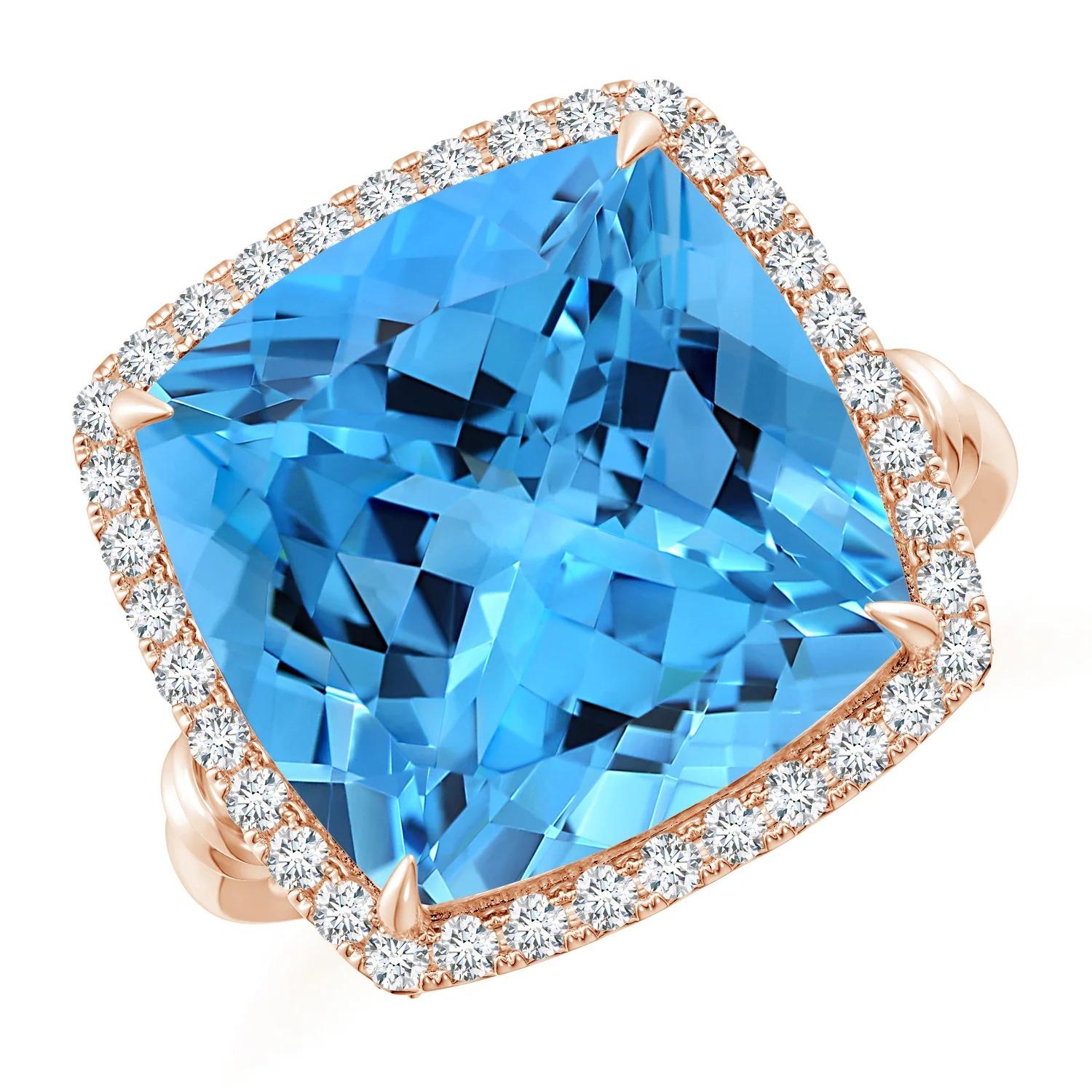 For Sale:  GIA Certified Natural Swiss Blue Topaz Halo Ring in Rose Gold for Women 2