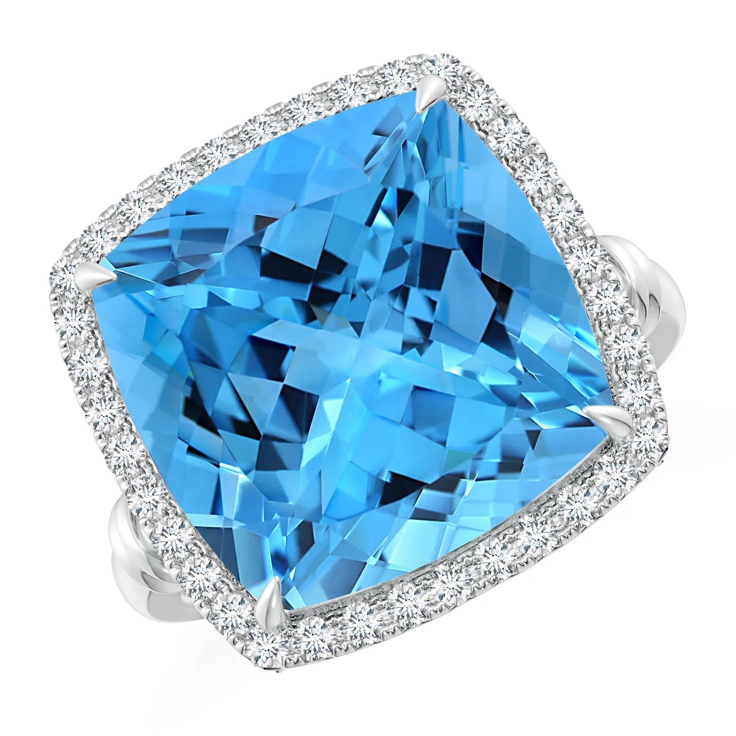 Angara GIA Certified Natural Swiss Blue Topaz Halo Ring in White Gold for Women 2
