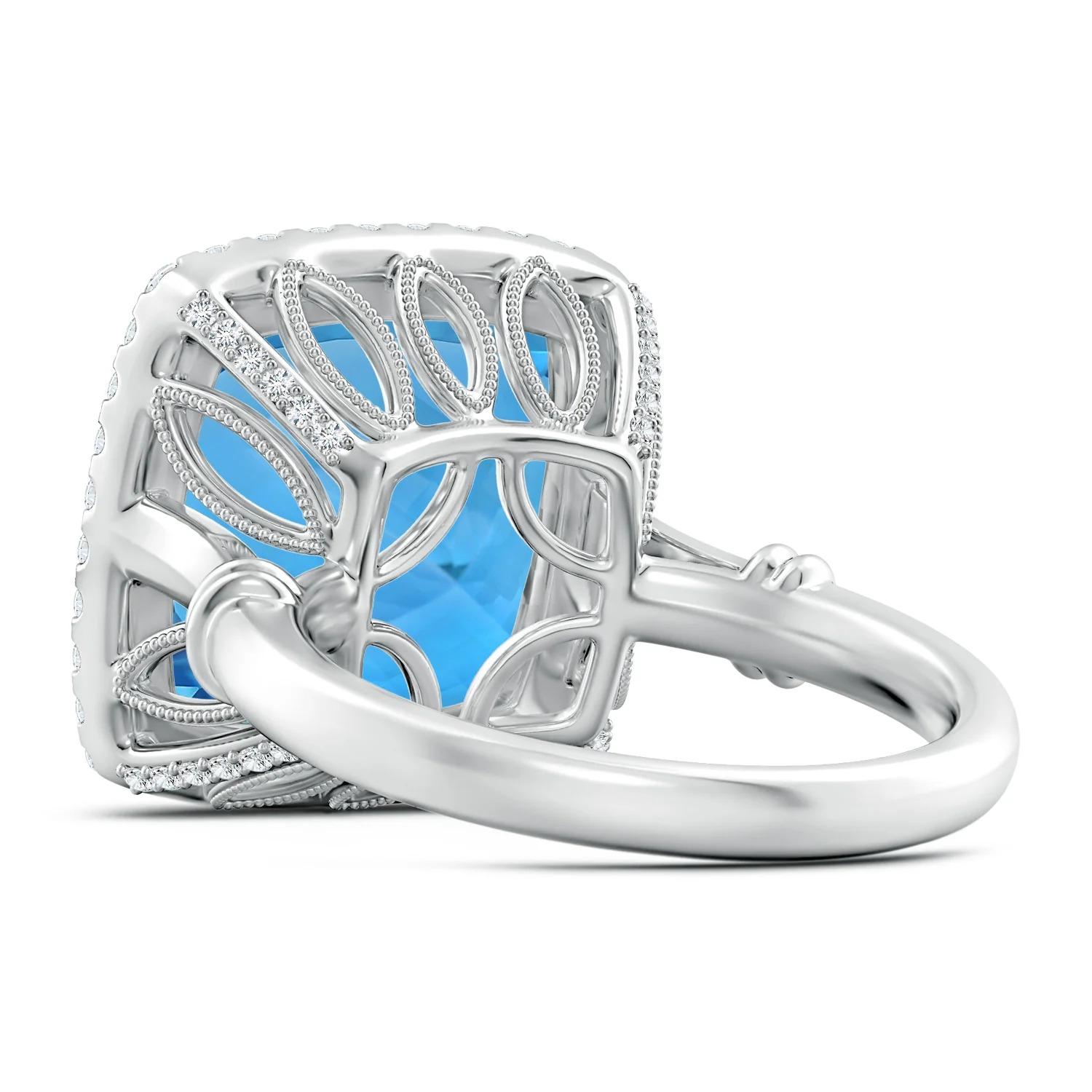 Angara GIA Certified Natural Swiss Blue Topaz Halo Ring in White Gold for Women 4