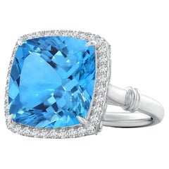 Angara Anello aureola in oro bianco con Topazio Blu Svizzero Naturale Certificato GIA per donna